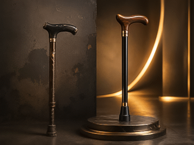 Low-quality and high-quality walking sticks