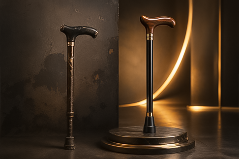 Low-quality and high-quality walking sticks